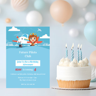 Invitación Cumpleaños Aventura de Avión Piloto Futuro