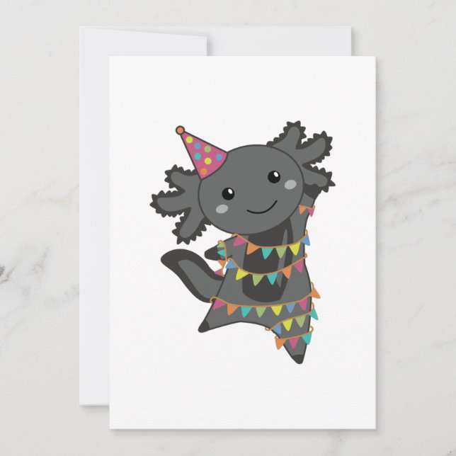 Invitación Cumpleaños Axolotl Garland Ropa de Adulto Face Más (Anverso)