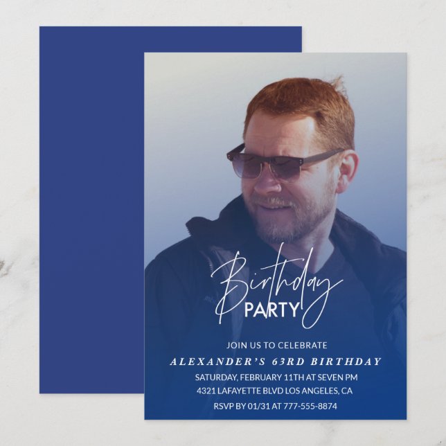 Invitación cumpleaños azul 63 Aniversario Cumpleañ (Anverso / Reverso)