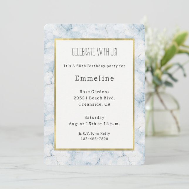Invitación Cumpleaños Azul Claro Pretty Chic (Anverso de pie)