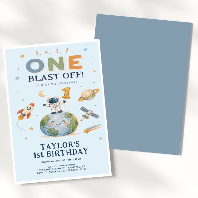 Invitación Cumpleaños Azul Cuenta Regresiva Cohete 1 (Subido por el creador)