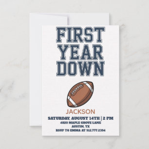 Invitación Cumpleaños azul de fútbol primer año Down Boy 1