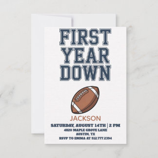 Invitación Cumpleaños azul de fútbol primer año Down Boy 1