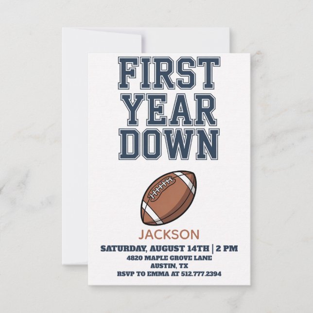 Invitación Cumpleaños azul de fútbol primer año Down Boy 1  (Anverso)