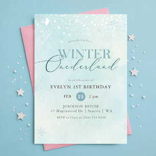 Invitación Cumpleaños azul de invierno Onederland Copo de nie
