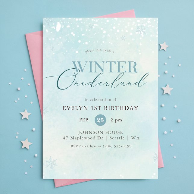 Invitación Cumpleaños azul de invierno Onederland Copo de nie (Subido por el creador)