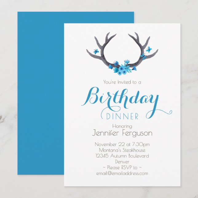 Invitación Cumpleaños Azul de las Antillas de País (Anverso / Reverso)