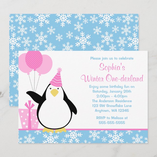 Invitación Cumpleaños azul de Onederland del invierno de los (Anverso / Reverso)