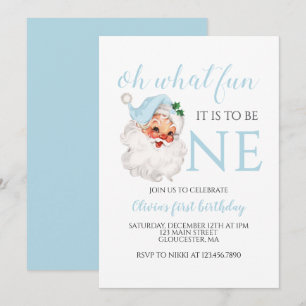 Invitación Cumpleaños azul de Santa Navidad Primero
