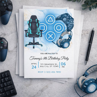 Invitación Cumpleaños azul de videojuegos