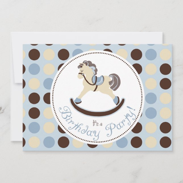 Invitación Cumpleaños azul del caballo mecedora (Anverso)