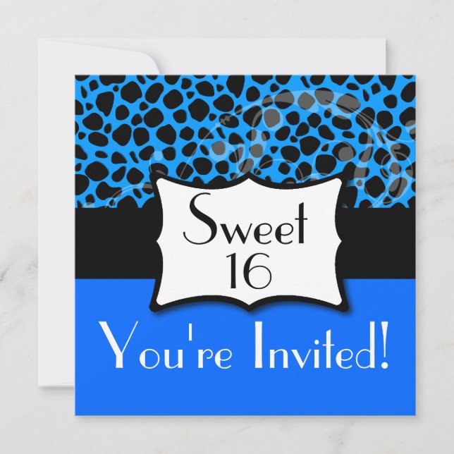 Invitación Cumpleaños azul del dulce 16 del guepardo (Anverso)