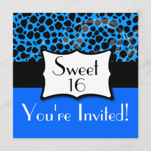 Invitación Cumpleaños azul del dulce 16 del guepardo