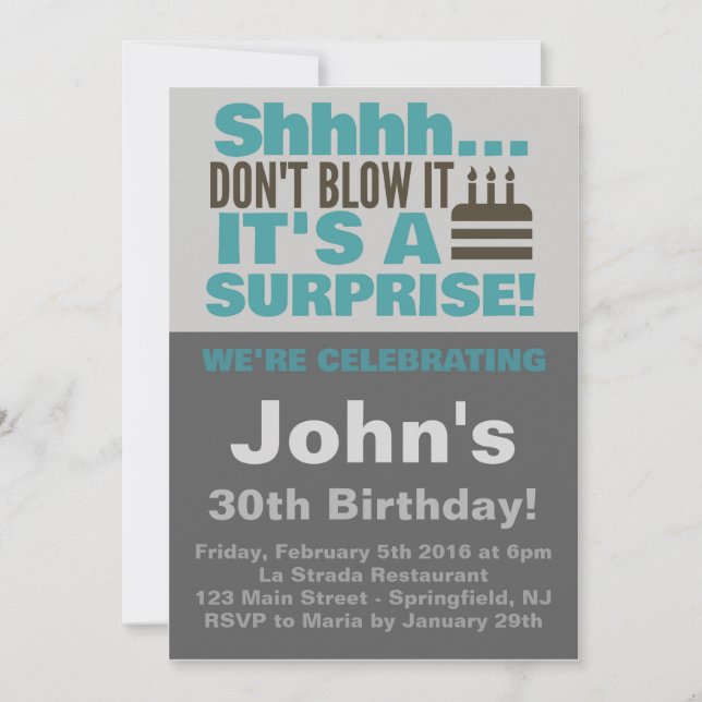 Invitación Cumpleaños azul del Fiesta de la tarta sorpresa (Anverso)