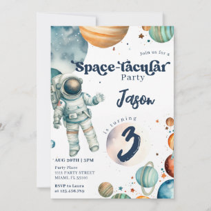 Invitación Cumpleaños Azul del Niño Astronauta del Espacio
