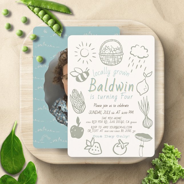 Invitación Cumpleaños Azul Doodle Mercado de Agricultores de  (Subido por el creador)