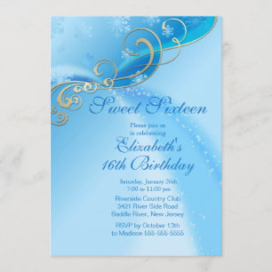 Invitación Cumpleaños azul elegante del dulce de invierno