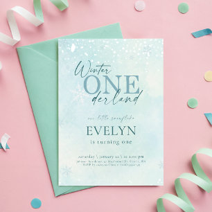 Invitación Cumpleaños Azul Invierno Onederland Bebé Kid Prime
