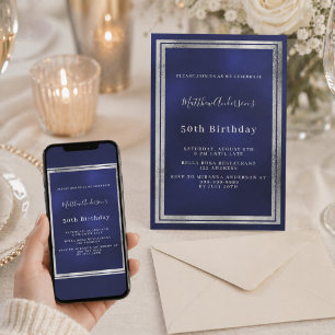 Invitación Cumpleaños azul marino plateado