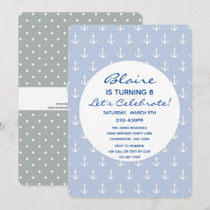 Invitación Cumpleaños Azul Náutico y Ancla de Marina