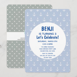 Invitación Cumpleaños Azul Náutico y Ancla de Marina
