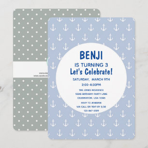 Invitación Cumpleaños Azul Náutico y Ancla de Marina