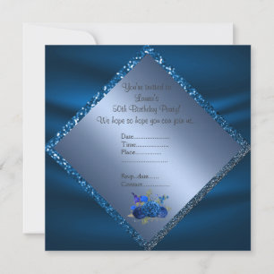 Invitación Cumpleaños azul real online personalizado flores c