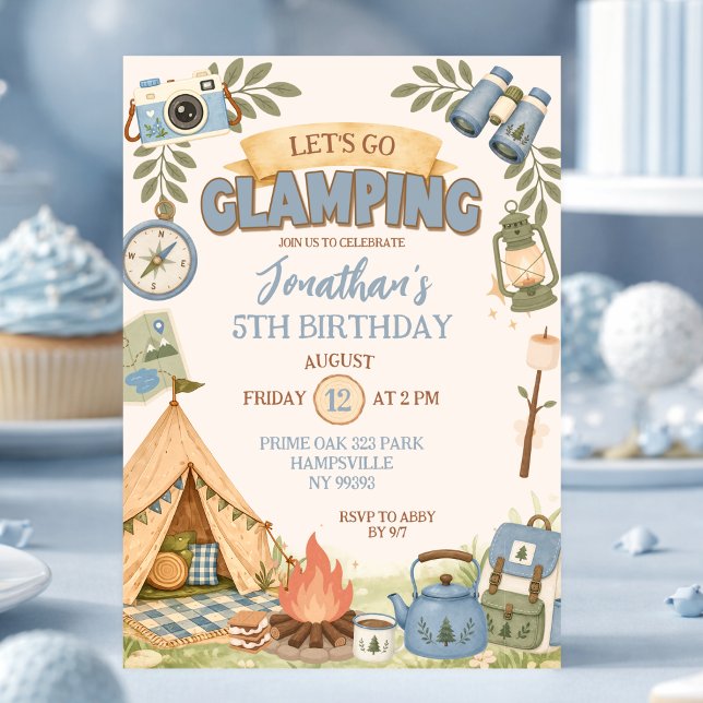 Invitación Cumpleaños Azul Vamos a Glamping (Subido por el creador)