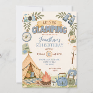 Invitación Cumpleaños Azul Vamos a Glamping
