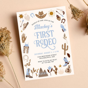 Invitación Cumpleaños Azul Vaquero Oeste Rodeo Salvaje Primer