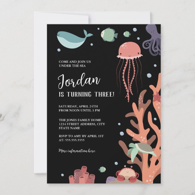 Invitación Cumpleaños bajo el mar (Anverso)