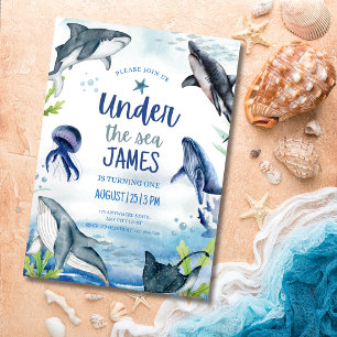 Invitación Cumpleaños Bajo El Mar Animales Marinos Ballena Ti