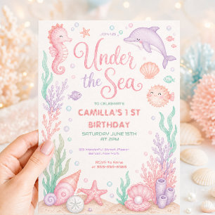 Invitación Cumpleaños Bajo el Mar Pastel Niña Linda