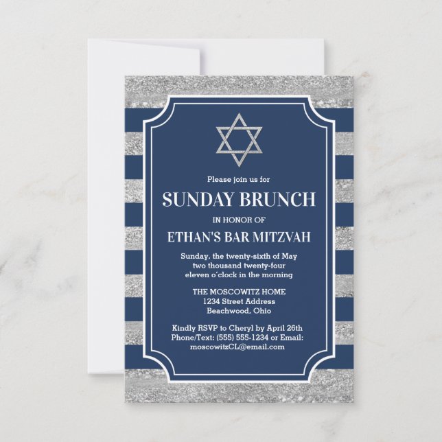 Invitación Cumpleaños Bar Mitzvah Estrella de David Brunch Gr (Anverso)