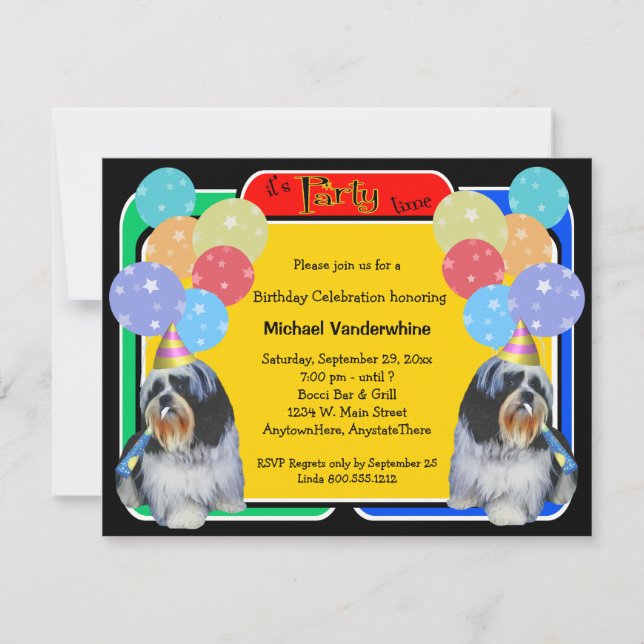 Invitación Cumpleaños Barker de Shih Tzu (Anverso)
