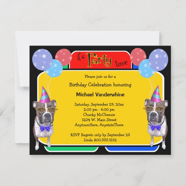 Invitación Cumpleaños Barker del boxeador (Anverso)