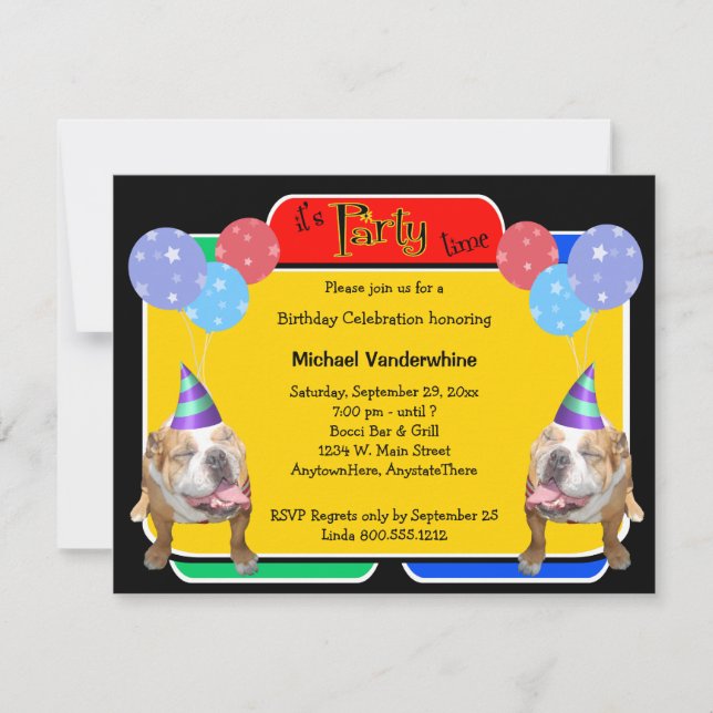 Invitación Cumpleaños Barker del bulldog (Anverso)