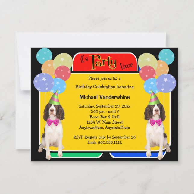 Invitación Cumpleaños Barker del perro de aguas de saltador (Anverso)