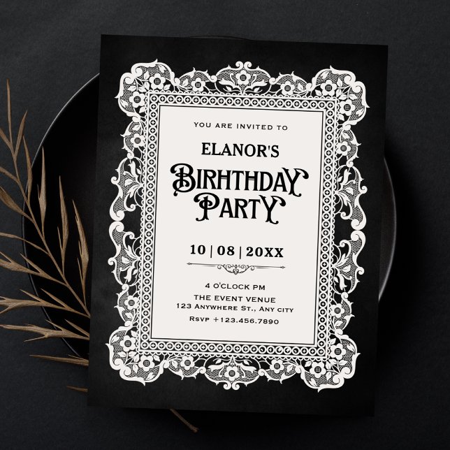 Invitación Cumpleaños barroco vintage blanco negro (Subido por el creador)