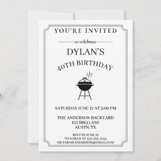 Invitación Cumpleaños BBQ Blanco y Negro