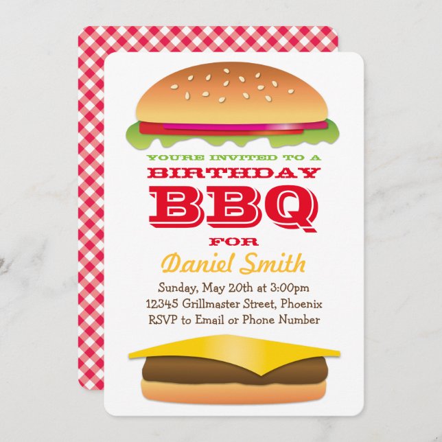 Invitación Cumpleaños BBQ Cheeseburger Stack (Anverso / Reverso)