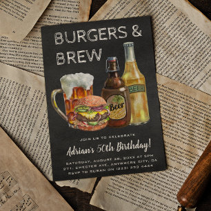 Invitación Cumpleaños BBQ de Hamburguesas Rústicas & Cerveza