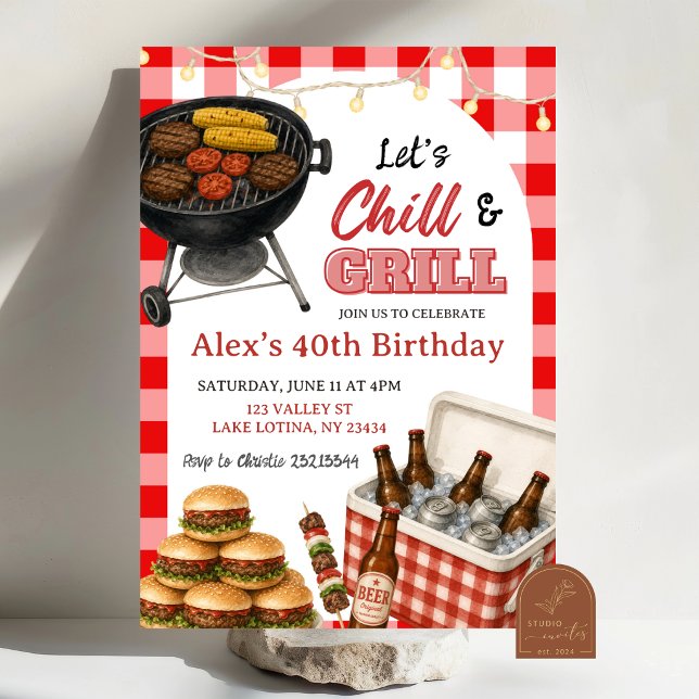 Invitación Cumpleaños BBQ Rojo Gingham Grill and Chill (Subido por el creador)