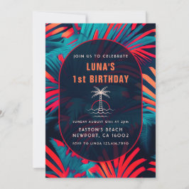 Invitación Cumpleaños Beach fiesta Palm Tree hojas sunset