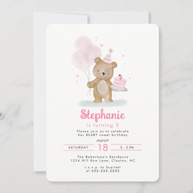 Invitación Cumpleaños Beary Dulce (Anverso)