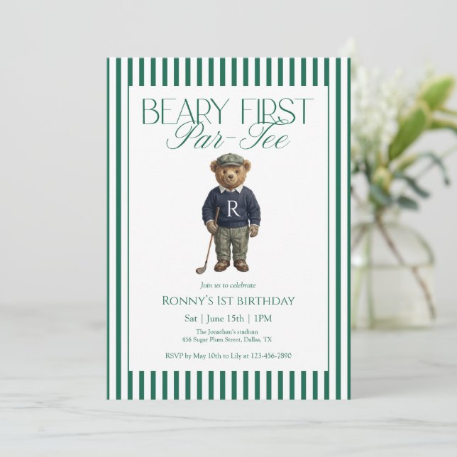 Invitación Cumpleaños Beary First Par-Tee Golf 1er (Anverso de pie)