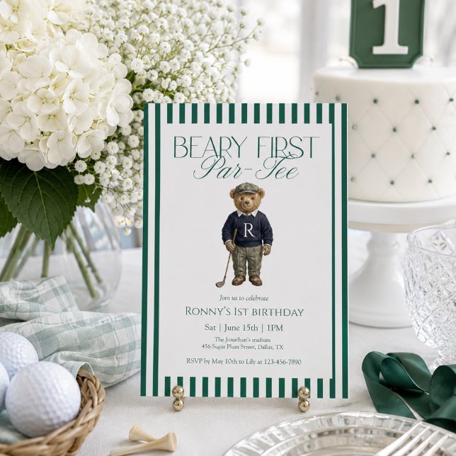 Invitación Cumpleaños Beary First Par-Tee Golf 1er (Subido por el creador)
