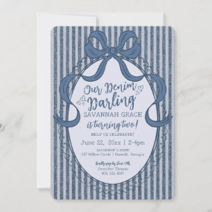 Invitación Cumpleaños Bebé Azul Coquette de Mezclilla