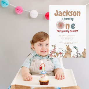 Invitación Cumpleaños Bebé Conejitos 1 año
