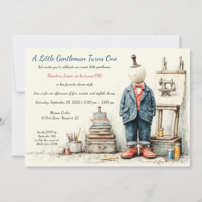 Invitación Cumpleaños bebé de mezclilla 1er & Boceto de perfu (Anverso)